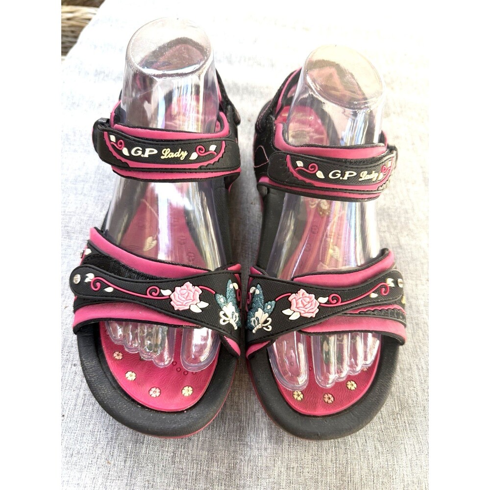 Gold Pigeon Strappy Womens Sandals Black Pink EU39/US 8.5 Style 5991W Rhinestone